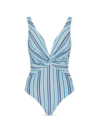 Jonathan Simkhai Womens Striped Lined One-piece Swimsuit In Blue