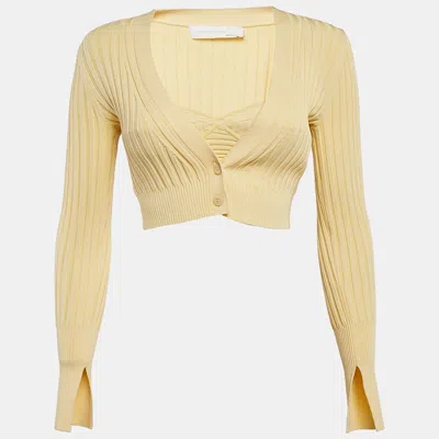 Pre-owned Jonathan Simkhai Yellow Rib Knit Cardigan And Top Set Xs/s