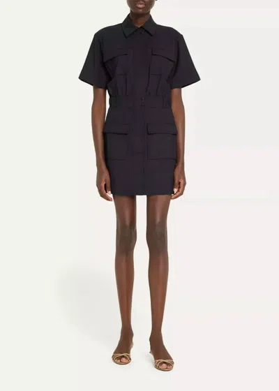 Jonathan Simkhai Yohana Short Sleeve Cargo Mini Dress In Dark Midnight In Multi