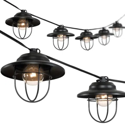 Jonathan Y 10-light Indoor/outdoor 10 Ft. Rustic Farmhouse Incandescent G40 Metal Cage Shade String Lights In Black