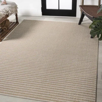 Jonathan Y Aarhus High-low Minimalist Scandi Striped Indoor/outdoor Area Rug In Neutral