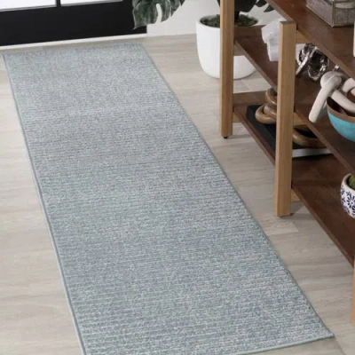 Jonathan Y Aarhus High-low Minimalist Scandi Striped Indoor/outdoor Area Rug In Blue/ivory