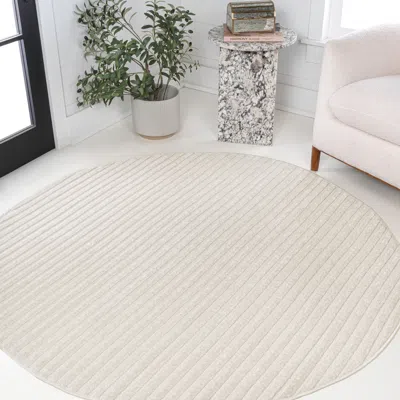 Jonathan Y Aarhus High-low Minimalist Scandi Striped Indoor/outdoor Round Area Rug In Neutral