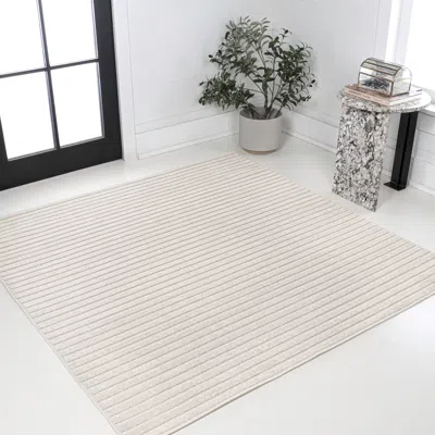 Jonathan Y Aarhus High-low Minimalist Scandi Striped Indoor/outdoor Square Area Rug In Neutral
