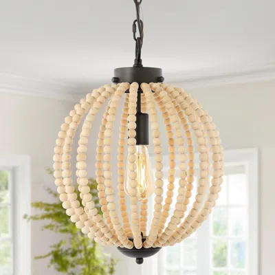 Jonathan Y Abril 12.5" 1-light Rustic Bohemian Iron/wood Bead Led Pendant In Neutral