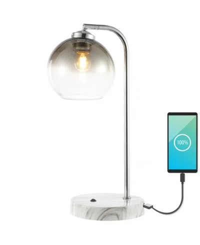 Jonathan Y Ada 20" Industrial Contemporary Iron, Glass Led Task Lamp With Usb Charging Port In Chrome