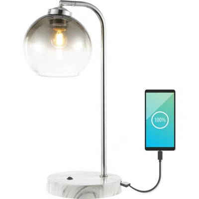 Jonathan Y Ada 20" Industrial Contemporary Iron/glass Led Task Lamp With Usb Charging Port, Chrome/s