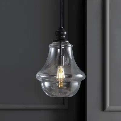 Jonathan Y Adam 12" Adjustable Metal/glass Led Pendant In Black
