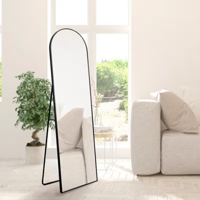 Jonathan Y Adrian Large Arched Metal Framed Floor Full-length Mirror In Black