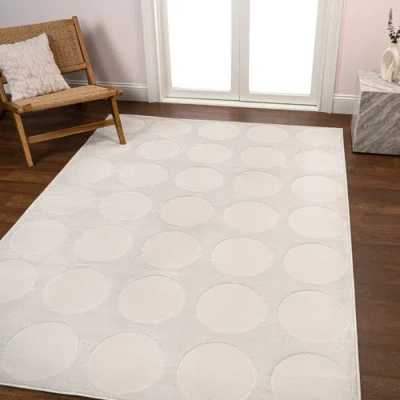 Jonathan Y Adrian Modern Geometric Circle Dot High-low Area Rug In White/cream