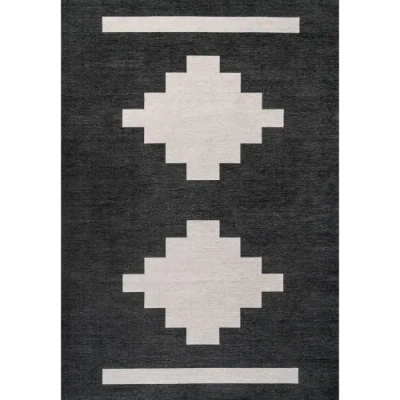 Jonathan Y Adriel Geometric Medallion Machine-washable Area Rug In Black/cream
