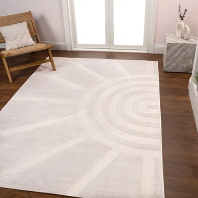 Jonathan Y Aelius Midcentury Scandinavian Abstract Sun Two-tone High-low Area Rug In White/cream