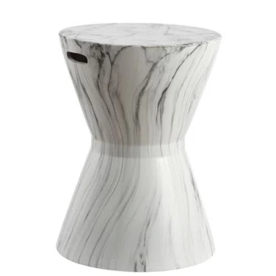 JONATHAN Y JONATHAN Y AFRICAN DRUM 17.3" WHITE MARBLE FINISH CERAMIC GARDEN STOOL
