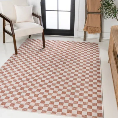Jonathan Y Aimee Traditional Cottage Checkerboard Indoor/outdoor Area Rug In Salmon/cream