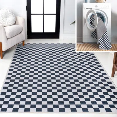 Jonathan Y Ainsley Modern Cottage Checkerboard Washable Area Rug In White/dark Blue