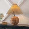 JONATHAN Y AKSEL 17.25" COASTAL SCANDINAVIAN RATTAN/IRON SPHERE LED TABLE LAMP WITH PLEATED SHADE AND PULL CHAI