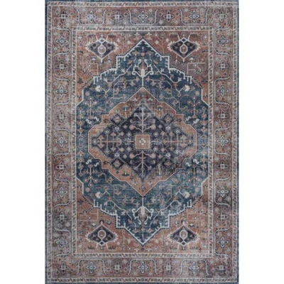Jonathan Y Alacati Ogee Medallion Machine-washable Area Rug In Navy/brown