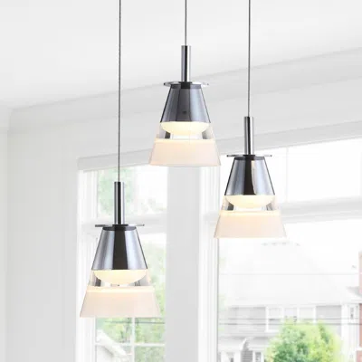 Jonathan Y Alain 12.5" 3-light Adjustable Cascading Metal Integrated Cluster Led Pendant In Metallic