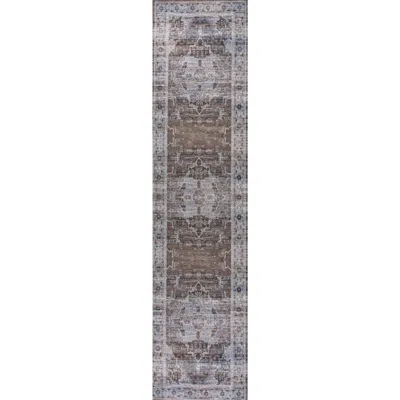Jonathan Y Alanya Ornate Medallion Machine-washable Area Rug In Brown/light Gray