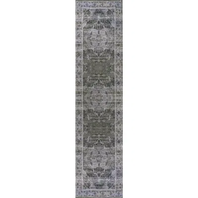 Jonathan Y Alanya Ornate Medallion Machine-washable Area Rug In Dark Green/gray