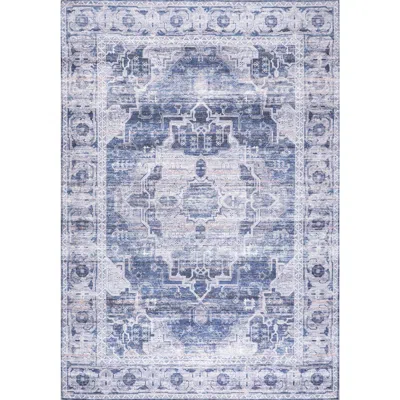 Jonathan Y Alanya Ornate Medallion Machine-washable Area Rug In Navy/cream