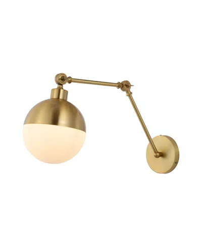 Jonathan Y Alba 8" 1-light Mid-century Modern Arm-adjustable Iron, Glass Led Sconce In Brass Gold