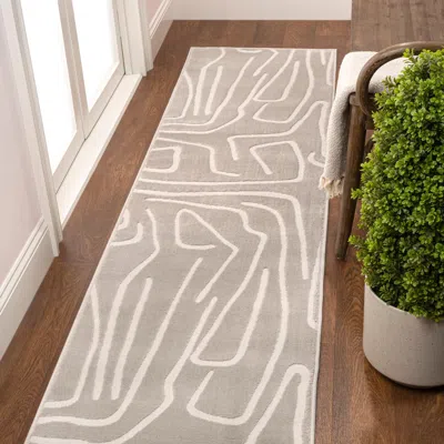 Jonathan Y Alcina Modern Scandinavian Graphic Lines High-low Area Rug In Beige/cream