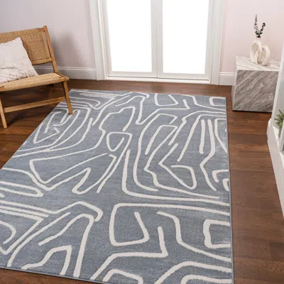 Jonathan Y Alcina Modern Scandinavian Graphic Lines High-low Area Rug In Blue/white