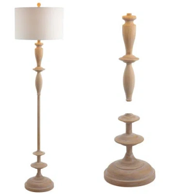 Jonathan Y Aldrin 63.5" Resin Led Floor Lamp, Brown Wood Finish