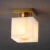 Jonathan Y Alessia 5" 1-light Modern Contemporary Alabaster/iron Cube Led Semi Flush Mount, White Marbling/bras
