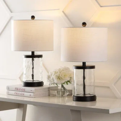 Jonathan Y Alexander Modern Designer Iron/water Glass Led Table Lamp With Usb Charging Port In Black/clear