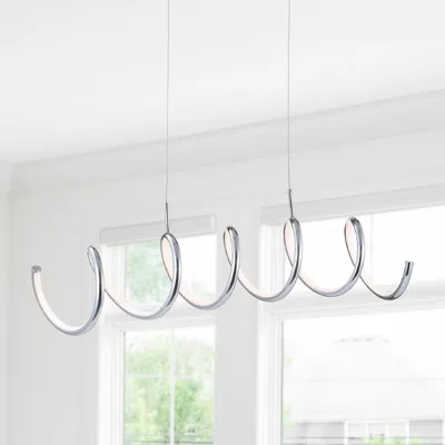 Jonathan Y Ali 31" Dimmable Adjustable Integrated Led Metal Linear Pendant In Metallic