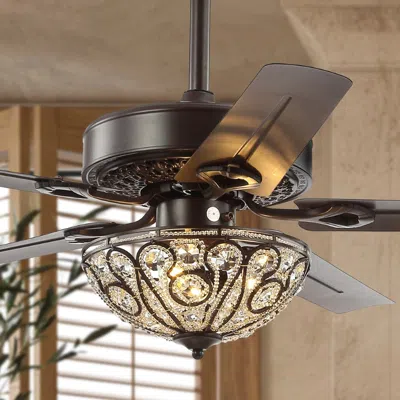 Jonathan Y Ali 48" 3-light Wrought Iron Led Ceiling Fan With Remote In Brown