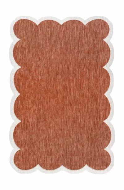 Jonathan Y Alice Classic Cottage Two-tone Scalloped Indoor/outdoor Shaped Area Rug In Terra/cream