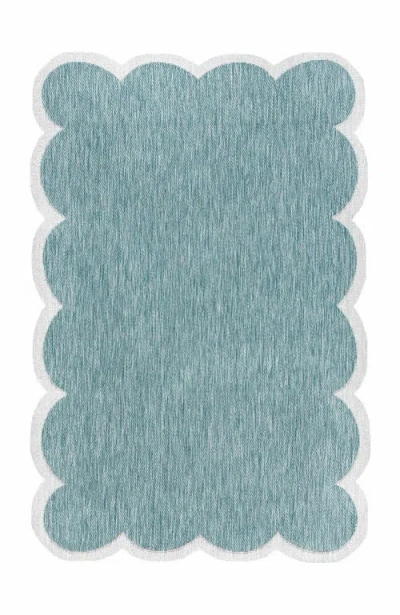 Jonathan Y Alice Classic Cottage Two-tone Scalloped Indoor/outdoor Shaped Area Rug In Turquoise/cream