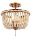 Jonathan Y Allie 14in 3-light Wood Bead/led Semi Flush Mount In Gold