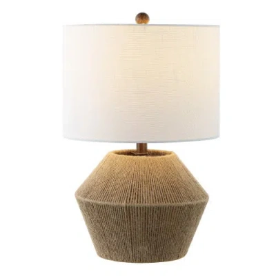 Jonathan Y Alma 21.75" Coastal Rustic Iron/rope Led Table Lamp, Brown
