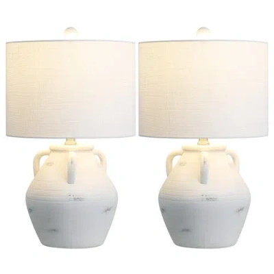 Jonathan Y Altea 20.5" Rustic Coastal Pottery Jar Led Table Lamp In White