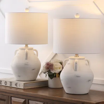 Jonathan Y Altea Rustic Coastal Pottery Jar Led Table Lamp In White