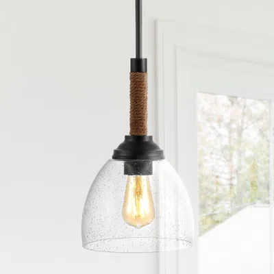 Jonathan Y Alys 7.63" Adjustable Rope-wrap Modern Rustic Iron/glass Led Pendant In Transparent