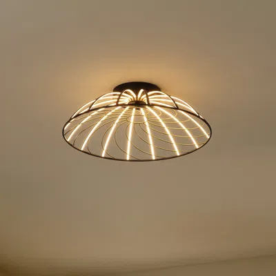 Jonathan Y Ambros Industrial Metal Dimmable Stripe Half-cage Integrated Led Flush Mount In Black