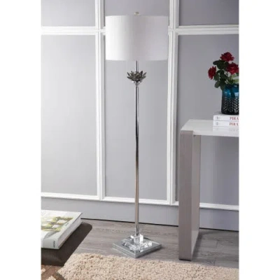 Jonathan Y Amelia Crystal / Metal Led Floor Lamp In Smoke Gray/chrome