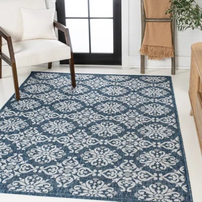 Jonathan Y Amora Traditional Mediterranean Tile Design Indoor/outdoor Area Rug In Navy/cream