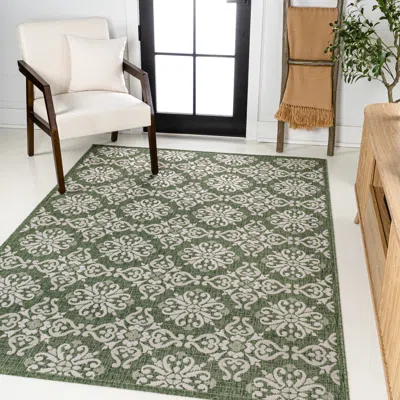 Jonathan Y Amora Traditional Mediterranean Tile Design Navy/cream Indoor/outdoor Area Rug In Green