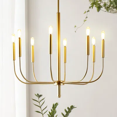 Jonathan Y Amoros 27.25" 8-light Modern Mid-century Iron Led Chandelier In Gold