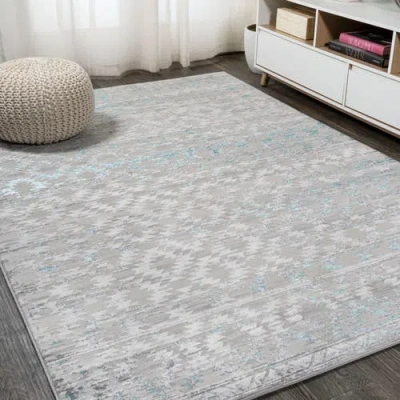 Jonathan Y Ancient Faded Trellis Area Rug In Gray/turquoise