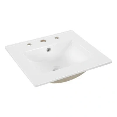 Jonathan Y Ancillary 3-hole 20" Classic Contemporary Rectangular Ceramic Single Sink Basin Vanity Top In White
