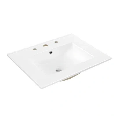 Jonathan Y Ancillary 3-hole 24" Classic Contemporary Rectangular Ceramic Single Sink Basin Vanity Top In White