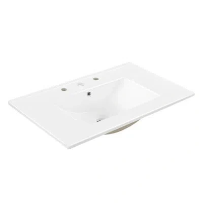 Jonathan Y Ancillary 3-hole 30" Classic Contemporary Rectangular Ceramic Single Sink Basin Vanity Top In White