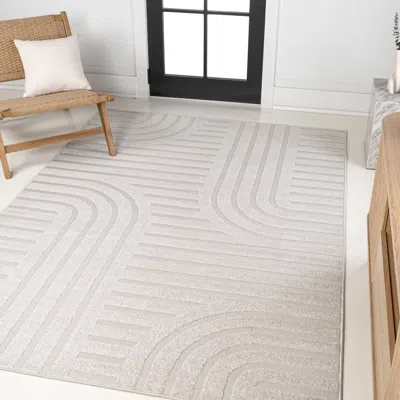 Jonathan Y Anders High-low Midcentury Modern Arch Stripe Two-tone Beige/cream Runner Rug In Neutral